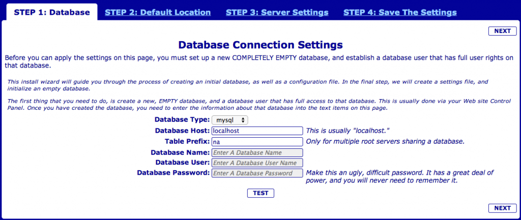 Initial BMLT Server Setup Page